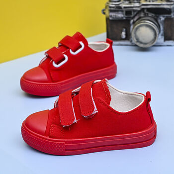 年春秋季透气休闲中大童布鞋女孩涂鸦板鞋红来d50红色30码内长18cm