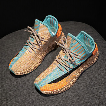 新款软底轻便透气网面运动鞋女飞织椰子鞋减震休闲跑步鞋 卡其色 35