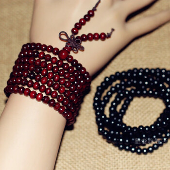 手串女小珠子手链佛珠108颗项链念珠男檀香文玩手持 【6mm枣红平安结