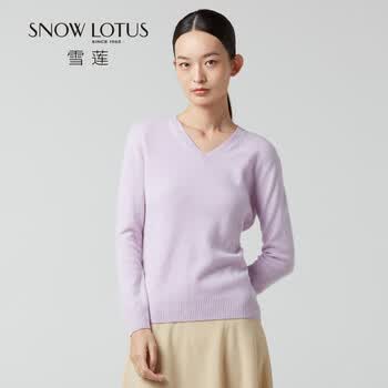 雪莲 snow lotus 山羊绒v领女套头衫羊绒衫女毛衣773188 淡紫色 105