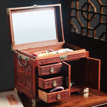 初心如雪花梨木实木首饰盒中国风古典中式紫檀木雕花首饰收纳盒珠宝盒
