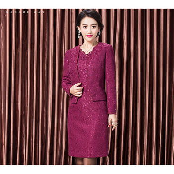 妈妈婚礼服高档冬装参加婚礼礼服结婚庆两件套装秋冬喜婆婆婚宴会套裙