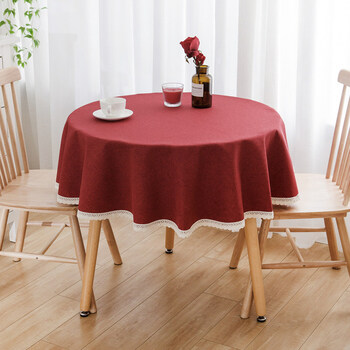 小圆桌桌布布艺棉麻北欧纯色圆形家用酒店餐桌布大圆桌布茶几台布红色