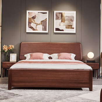 叶师傅 意式极简双人床现代中式实木乌金檀木卧室大床