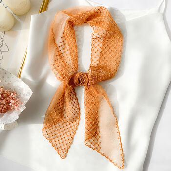 盼蔷新品丝巾女年轻仙女风纯色蕾丝小领巾长条丝巾女春秋薄款围巾装饰