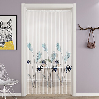 挂帘魔术贴纱窗帘夏季防蝇装饰布帘家用遮挡门帘芭蕉叶花白纱90190cm