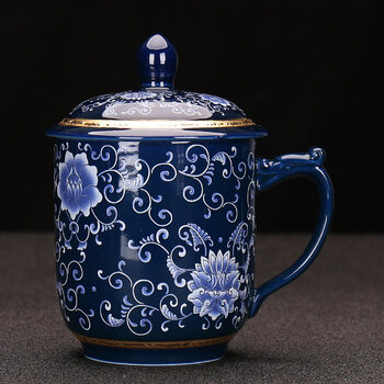 轩倪诗青花瓷茶杯过滤泡茶办公杯大号杯子家用珐琅彩水杯陶瓷带盖老板