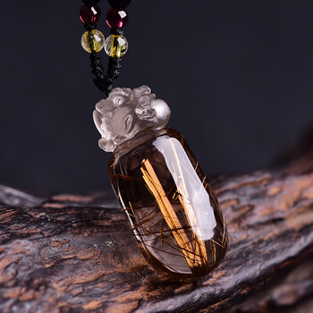 慈灵阁金发晶貔貅吊坠有求必应招财貔貅天然水晶挂件钛晶发晶男女