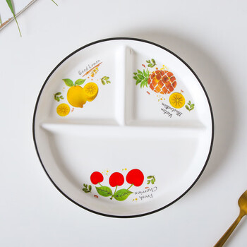 减肥餐盘成人减脂分格盘陶瓷分格减脂餐盘卡通儿童饭菜分离盘圆形水