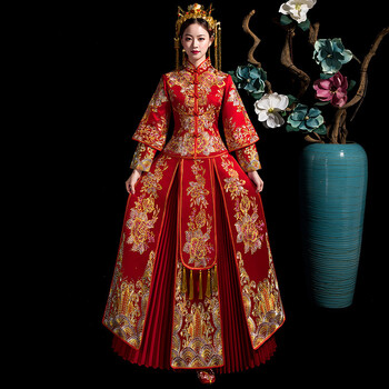 中式古典新娘结婚礼服汉服出嫁中式2021新款秀禾服新娘绸缎礼服敬酒服