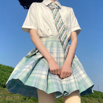 原创格裙jk制服套装正统百褶短裙辣妹jk薄荷糖短袖衬衫领花m尺码偏小