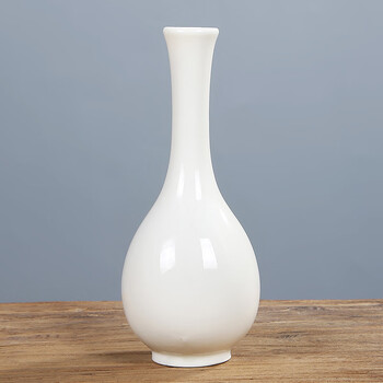 瓶细口桌面青瓷小花瓶观音瓶陶瓷摆件复古禅意 白色小赏瓶高度15cm