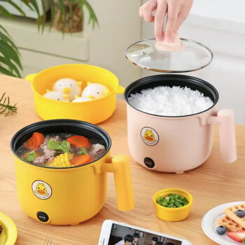 小黄鸭电煮锅 小黄鸭煎炒多功能电煮锅小锅不粘锅宿舍家用锅西翼 黄色