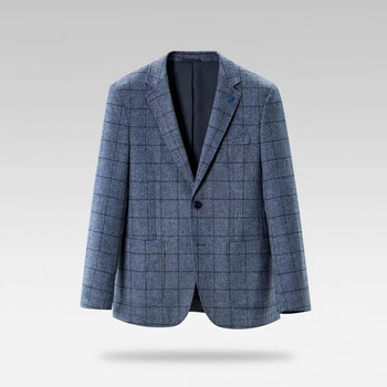 祈珏剪标款绅士格纹男士休闲西服含羊毛保暖细腻挺括西装外套hwxad3d