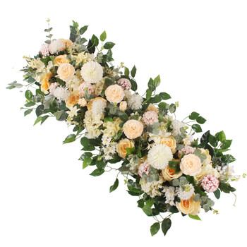 婚庆排花舞台t台路引花婚礼现场布置花排花条婚庆装饰路引花艺 香槟色