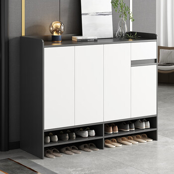 鞋柜家用门口新款收纳柜子楼道口小加高款两门一抽灰色暖白色603组装