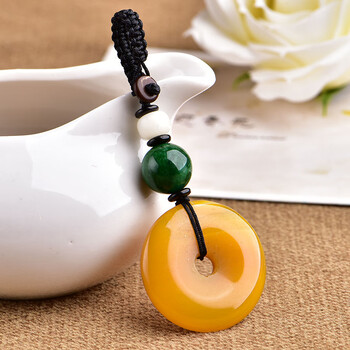 玉石汽车扣钥匙保平安个性手工创意包包挂件生日礼品绿玉髓珠黄平安扣