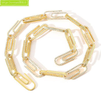 sergedonimes高档10回形针锆石镶钻项链个性小众设计链子嘻哈七夕送