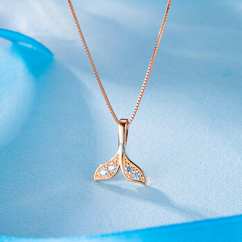 人鱼尾足银鱼尾项链女韩国时尚镶钻吊坠锁骨链个性玫瑰金色