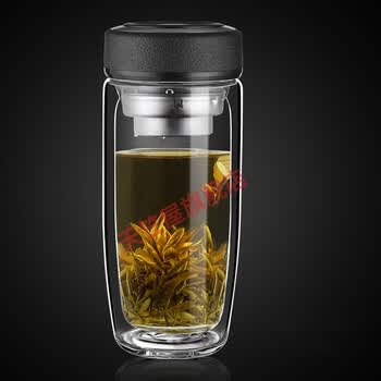 鹅蛋玻璃杯 随身玻璃杯 有盖玻璃杯大容量双层玻璃杯男女士便携泡茶