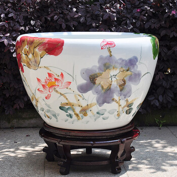 乌龟缸特大号 景德镇陶瓷鱼缸水莲荷花缸锦鲤养鱼睡莲盆乌龟特大号