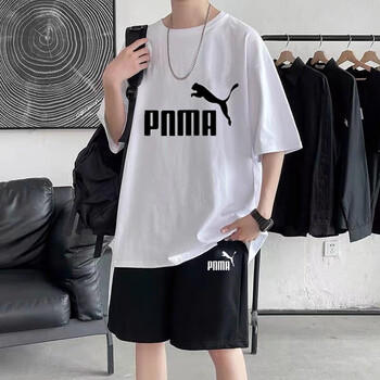 彪马puma夏季短袖t恤休闲运动套装男士短裤子一套半袖上衣服 白色 s