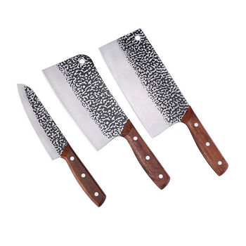 免磨切肉菜斩骨厨师家用厨房刀具5件套装朗丰锻打木柄3件套菜板3件套