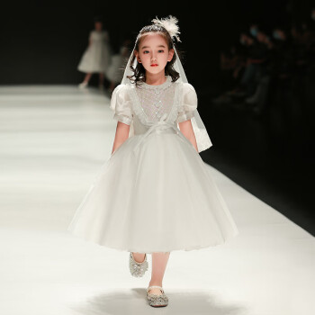 钢琴演出服女童礼服儿童礼服公主裙白色周岁花童婚礼小女孩走秀女童