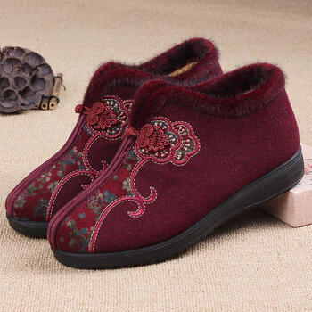 老北京布棉鞋老人女冬绣花加绒老年人防滑软底保暖奶奶鞋东北花棉鞋