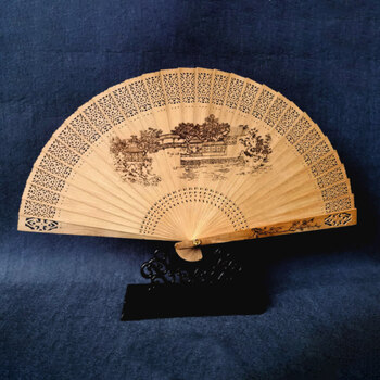 老阊门老山檀古典镂空复古中国风工艺品檀香折扇文玩檀木扇礼品扇 6寸