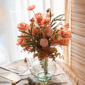 掬涵吾爱仿真设计师手工花束装饰手捧花客厅插花绢花干花摆设婚庆把手玻璃花瓶 高cm 花束 图片价格品牌报价 京东