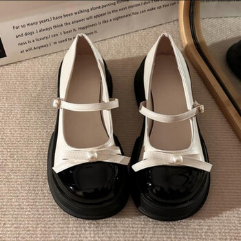 回力潮品日系jk圆玛丽珍鞋女2023秋新款复古法式浅口拼色珍珠蝴蝶结小