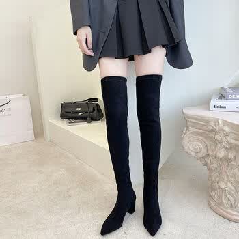 女生平底过膝长靴长筒靴力瘦瘦靴长靴女过膝2022秋冬新款女靴方头小个