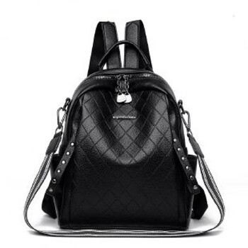 跨境双肩包女韩版2023新款女士背包时尚休闲软皮百搭真皮旅行女包黑色