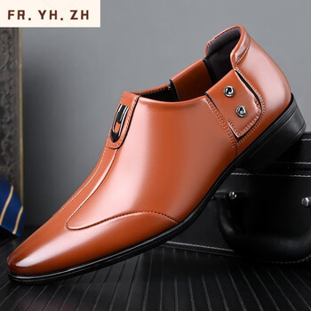 fryhzh木狼男士尖头皮鞋腾正装英伦皮鞋商务软皮软底休闲鞋贝兄贶少男