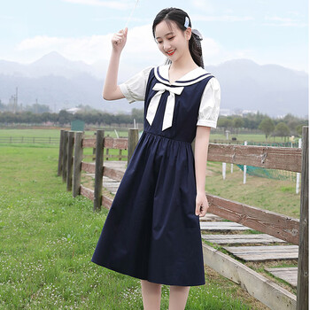 云初墨连衣裙学生夏天女生裙子夏季韩版短袖衣服连衣裙年少女初中学生