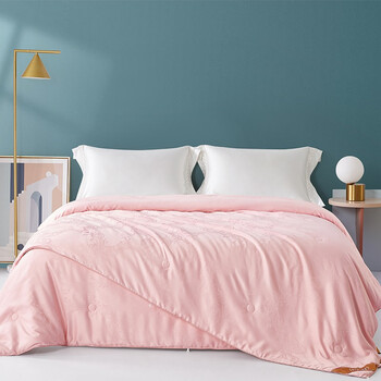 冬天四季被子冬季双人保暖蚕丝被空调被芯春秋二合一 洛菲-子母扣粉色