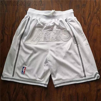 美式篮球短裤白色湖人复古篮球裤球衣刺绣潮牌运动裤球裤 湖人白色