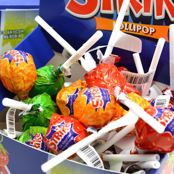 俄罗斯kdvkpokaht什锦水果多口味棒棒糖硬糖儿童创意糖果50支什锦水果