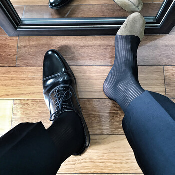 薄款性感正装中长筒男袜透气日系锦纶绅士商务袜子3双黑色金脚趾均码