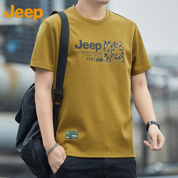 吉普(jeep)夏季印花短袖t恤男士薄款圆领棉上衣服轻奢