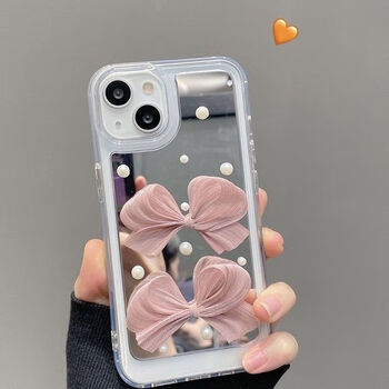 14promax苹果13手机壳新款12女11防摔镜面蝴蝶结diy珍珠贴苹果12pro