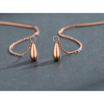 国庆节送女友 彩金耳线水滴耳线18k玫瑰金新款彩金耳饰简约流苏长款