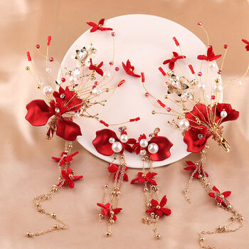 服饰带箍 2022新款韩式森系红色仙美婚纱敬酒礼服结婚中式sn 披红戴花