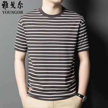 雅戈尔(youngor)夏季条纹短袖t恤纯棉休闲男士上衣百搭宽松圆领男装