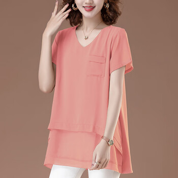bc50岁女人穿的夏季衣服胖太太中年妈妈短袖t恤女夏大码宽松遮肚 粉色