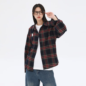 誉鲤kingprince秋季勋章格纹衬衫设计感小众宽松百搭衬衣男女同款藏青