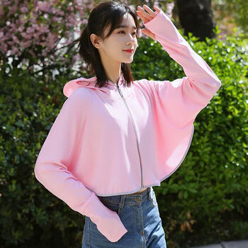 冰丝防晒衣女2022新款夏天高档宽松防晒服大码薄款外套潮粉色普通帽檐