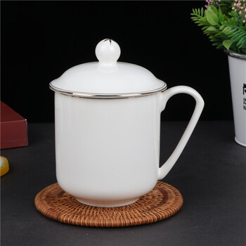 minshengciye白色瓷器1号盖杯白瓷办公杯细腻瓷器茶杯喝水杯泡茶叶杯