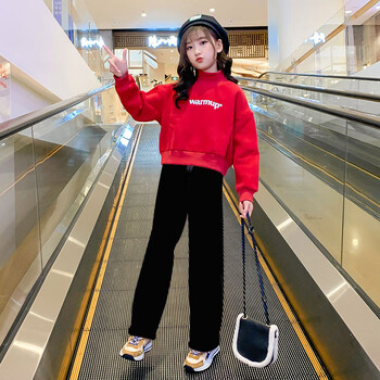 过年衣服女学生套装女大童冬季拜年服本命年新年元旦12岁红色女童冬装